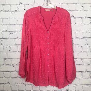 Soft Surroundings Pink Swiss Dot Pintuck Tunic Size S